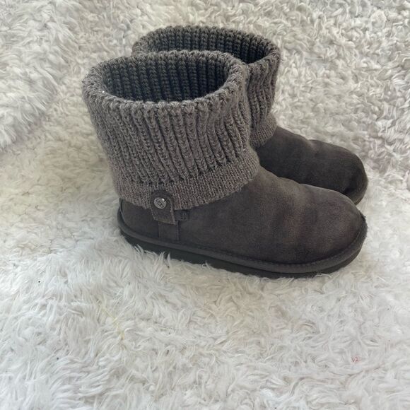 UGG SAELA RIB KNIT kids  Convertible Boots SUEDE GREY US 3 - Picture 1 of 12